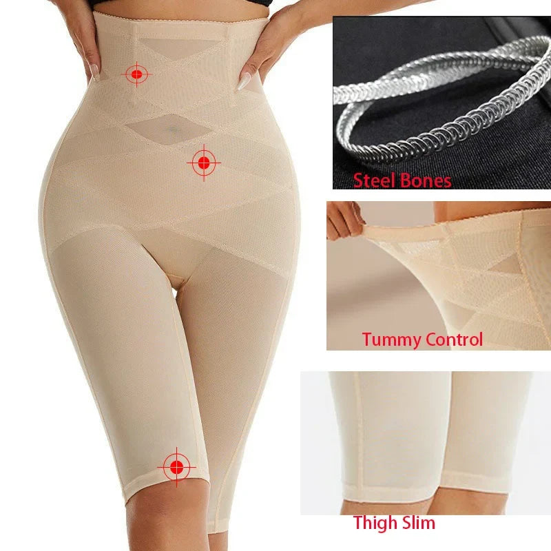 Knee Length Mesh Thigh Slim Shapewear Short Butt Lifting Shorts High Waist Control Panties Breathable Body Shaper Summer