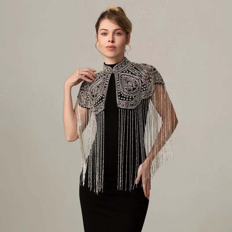 Long Tassel Shawl Paired with Cheongsam Dress Wedding Coat Cos Indian Heavy Industry Beaded Shawl Long Tassel Arab Gown Shawl