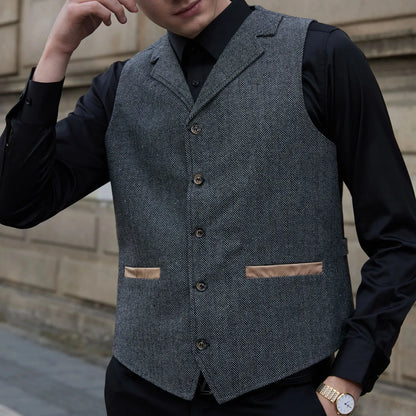 Men Vest Gray Blue With Lapel Single Button Waistcoat For Wedding Birthday Formal Business Casual Banquet Daily Men Suit Vest