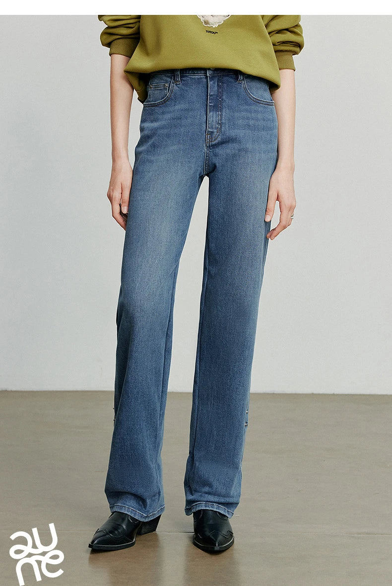 Women Denim Jeans 2025 Autumn New Lyocell Rolling Up Hem Elastic and Simple Straight Leg Ankle Length Pants