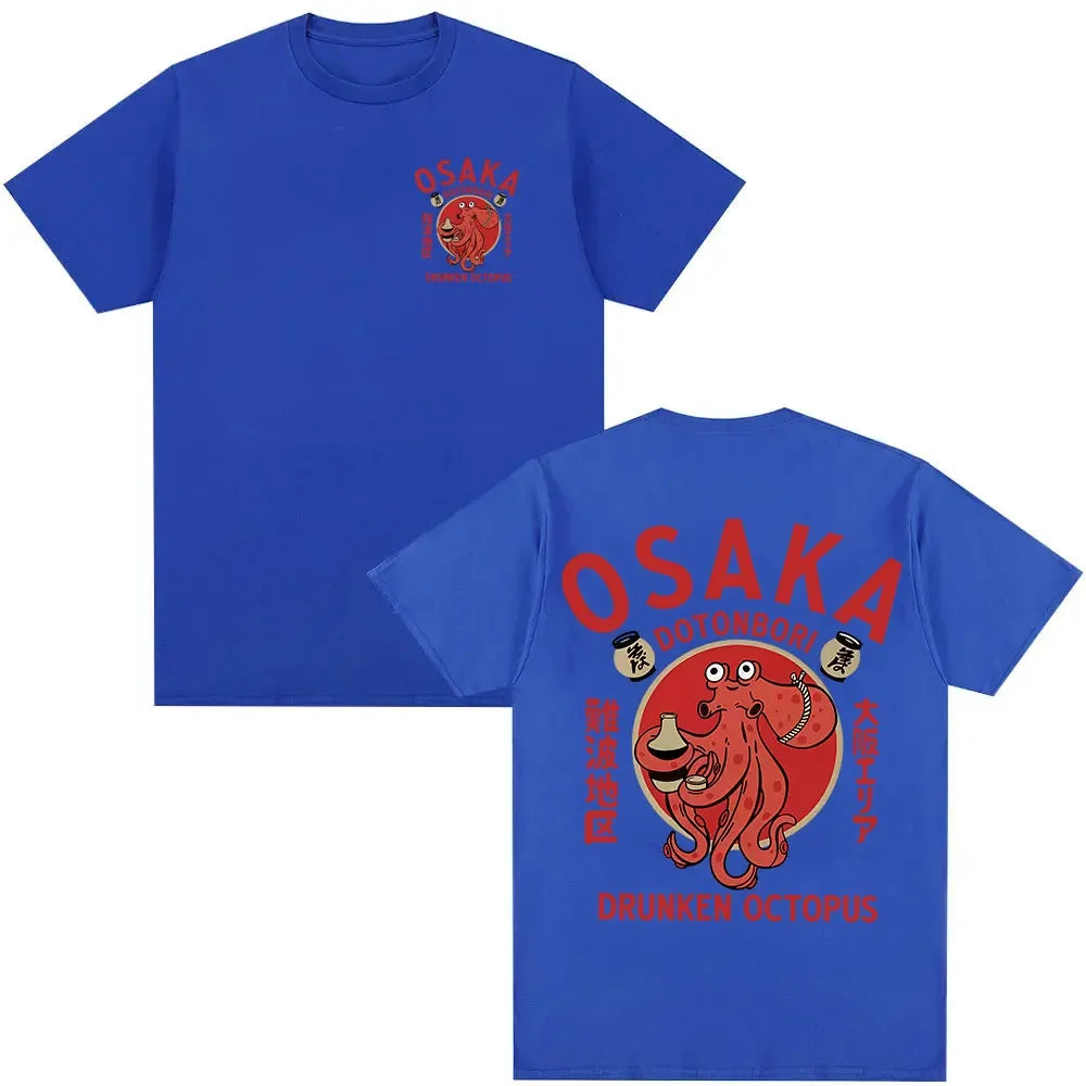 Japanese Osaka Dotonbori Drunken Octopus Food Lover Funny T Shirts Men Women Retro Harajuku Oversized Cotton T-Shirt Streetwear