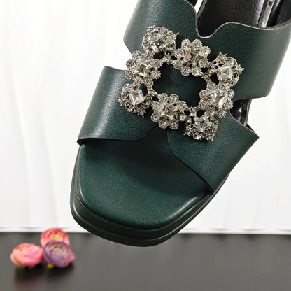 African Fashion Women's DK.Green Sandals With Square Fine Clutch Bag Italian Design Casual Style Shoes And Bag Set