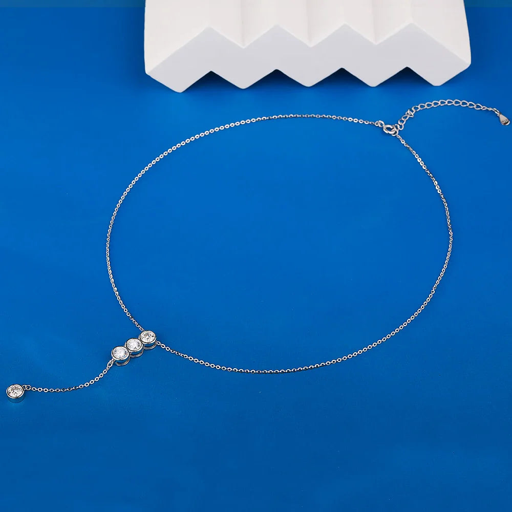 3mm/5mm Full Moissanite Necklace for Girls Classic Bubble Clavicular Chain 925 Sterling Silver Party Fine Jewelry Gift
