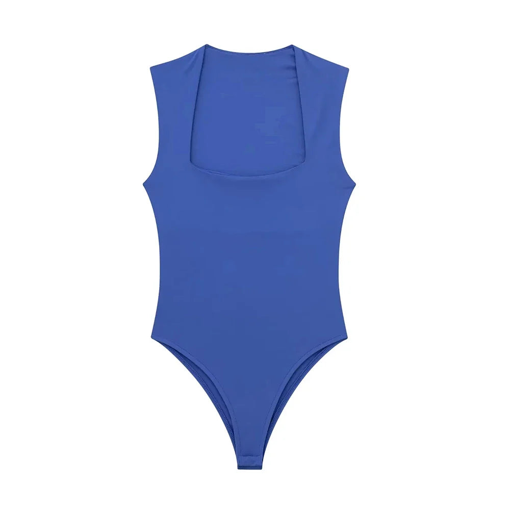 Skinny Bodysuits for Women, Sexy Fashion, Square Neck, Sleeveless, Snap-Button, Female Playsuits, Mujer