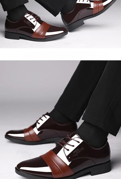 Social Shoe for Men Casual Business Patent Leather Dress Shoes Man Bright Upper Pointed Toe 2025 Trend Office Suit Footwear New
