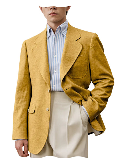 Men Premium Linen Fabric Suit Jacket Breathable Slim Fit Formal Office Daily Travel Streetwear Blazer Casual Coat