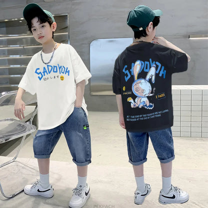 Summer Boys Clothes Set Tshirts + Denim Shorts 2PCS Sport Suit For Teenage Child Clothing Tracksuit Kids Short Sleeve Outerwear