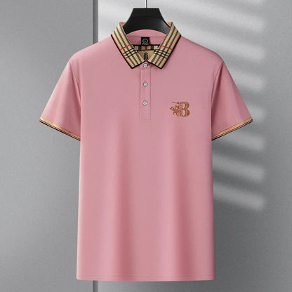 Summer novel men's high-end lace collar B-shaped short sleeved polo shirt, comfortable and casual business T-shirt