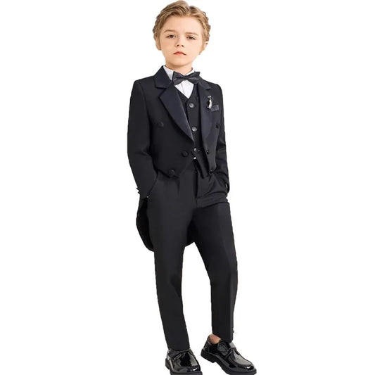 Boys Black 007 Piano Photography Suit Kids Party Ceremony Costume Children Birthday Wedding Prom Eve Performance Tuxedo Dress