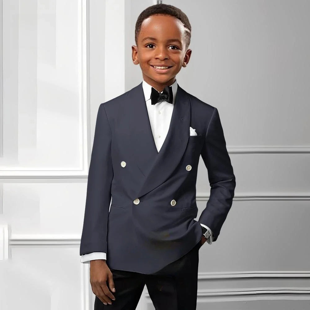 Solid Boys Double Breasted Suit Set 2 Pieces Wedding Birthday Party Outfit Classic Shawl Lapel Kids Tuxedo 2-20T