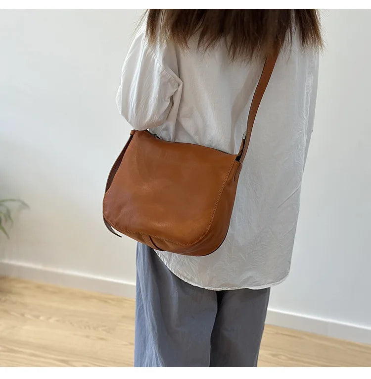 Simple Genuine Leather Women's Shoulder Bags 2026 New Nature Soft Cowhide Solid Color Versatile Crossbody Bags