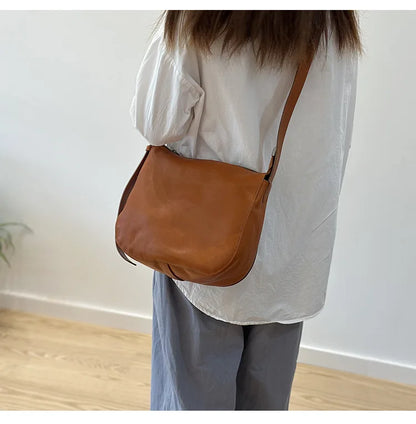 Simple Genuine Leather Women's Shoulder Bags 2026 New Nature Soft Cowhide Solid Color Versatile Crossbody Bags