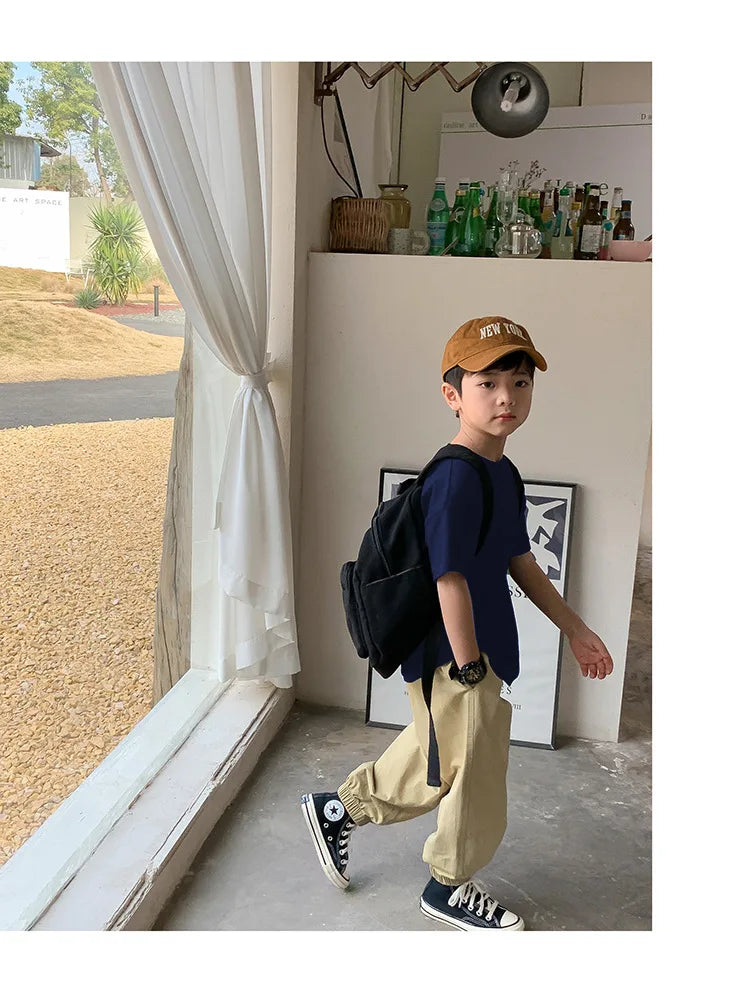 Summer Casual School Kids Cotton Plain Tee Tops Baby and Boys Short-Sleeved T-Shirt Children Outfit Clothing 1-16 Years