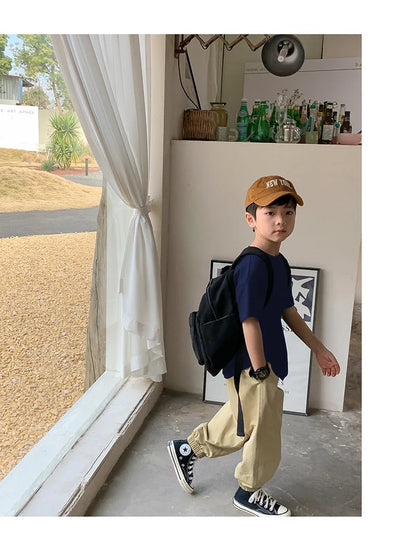 Summer Casual School Kids Cotton Plain Tee Tops Baby and Boys Short-Sleeved T-Shirt Children Outfit Clothing 1-16 Years