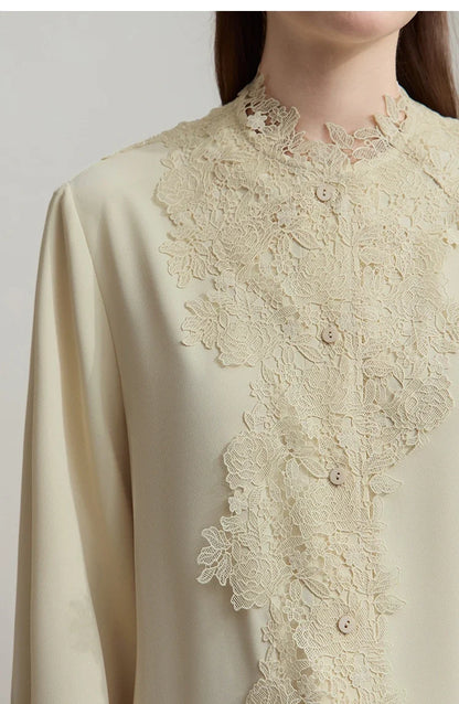 Women's Shirt 2026 Autumn Blouse Lace Splicing Loose Long Sleeve Chiffon Blouse Elegant Ladies Tops Woman Clothing 12543063