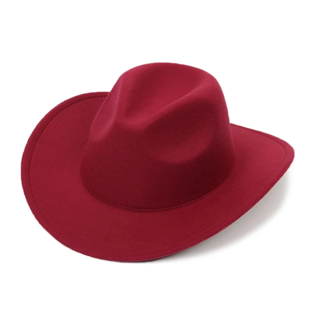 New Wide Brim Cowboy Hat Solid Color Felt Panama British Retro Cap Women Men