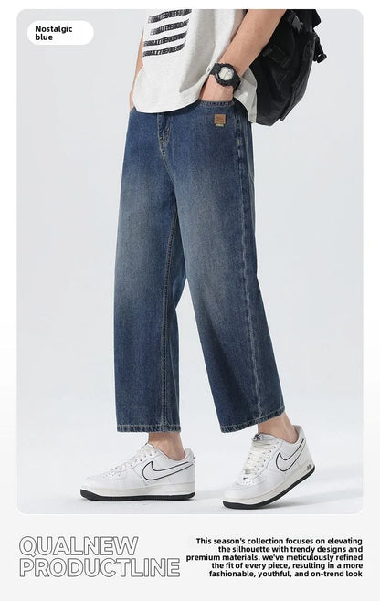 High Streets Spring Summer Men's Jeans American Retro Baggy Wide Leg Denim Pants Loose Solid Cotton Jeans Male Trendy Trousers