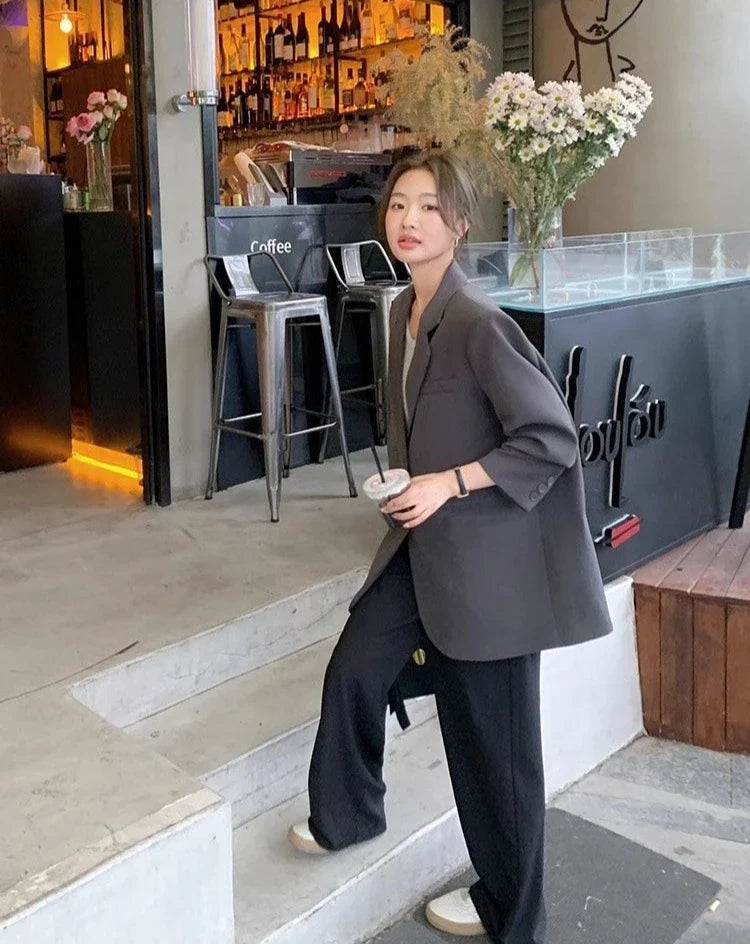 New Arrival Slim Fit Grey Blazer Jacket for Petite Women - Casual Chic Asymmetric Hem Design, Unique Small Size Office-Ready