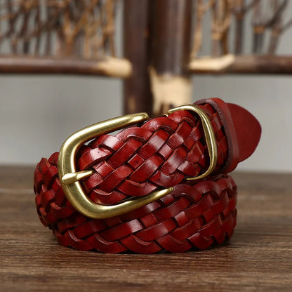 3.0 Cm Pure Cowhide Genuine Leather for Men Women High Quality Jeans Pin Buckle Knit Couple Belts Cowboy Ladies Fashion Designer