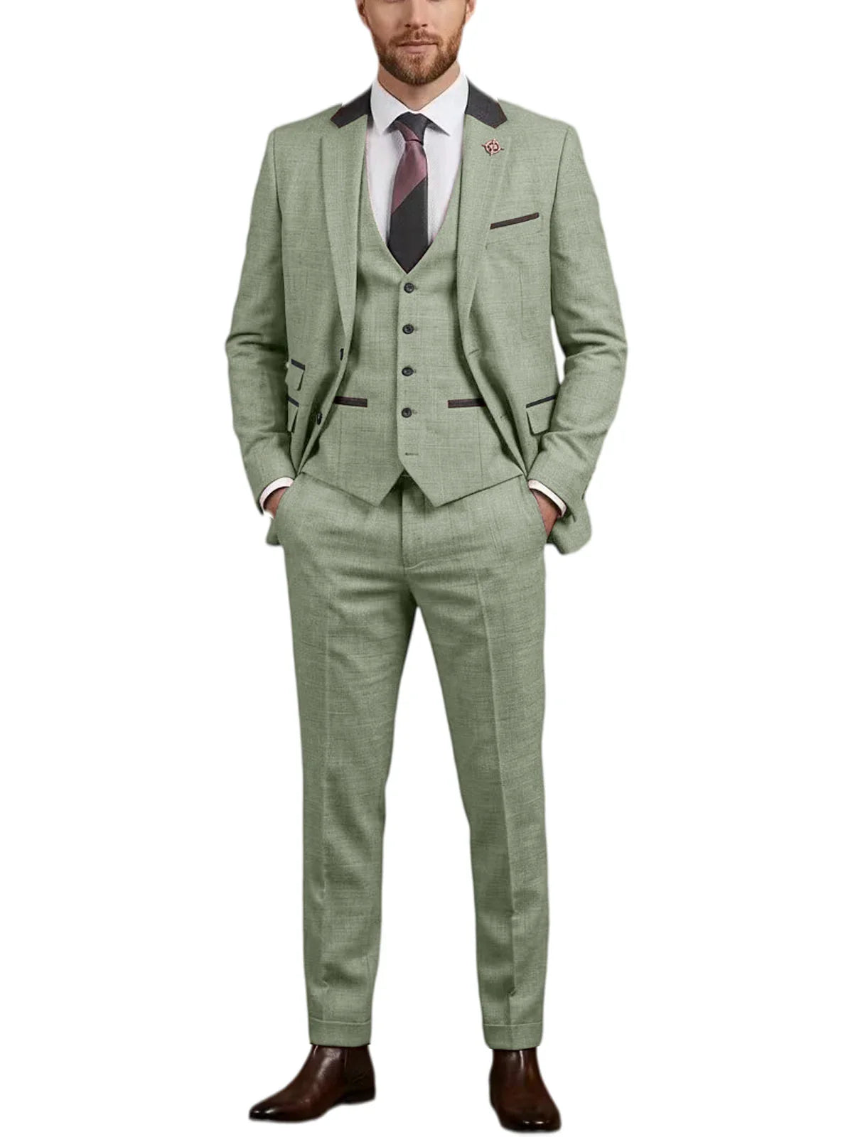 Men's Linen 3 Piece Suit Notch Lapel 2 Buttons Slim Fit Blazer Vest Pants Set Breathable Lightweight For Groom Business Casual