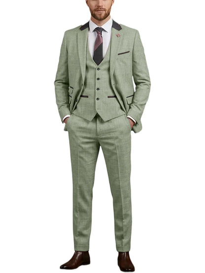 Men's Linen 3 Piece Suit Notch Lapel 2 Buttons Slim Fit Blazer Vest Pants Set Breathable Lightweight For Groom Business Casual
