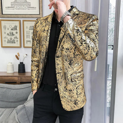 2025 Autumn and Winter Hot Gold Suit Male Performance Host Suit Fashion Performance Large Size Personality Trendy Nightclub Coat