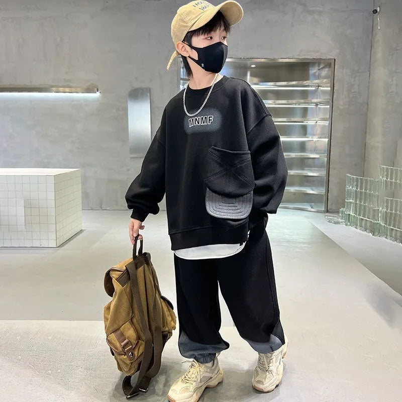 Sweatshirt Set Korean Children's Clothes 2025 Boy Clothing 7 12 Years Top Bottom Child Autumn Winter Year Old Kids Junior Boys'