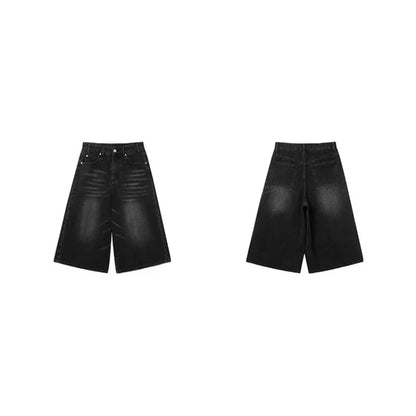 2026 Y2k Retro Women Low Rise Jorts Brushed Black Wash Cropped Baggy Jeans Wide Leg Frayed Denim Short Pants Fashion