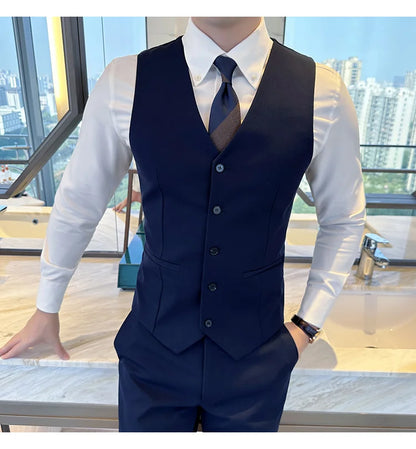 ( Vest + Pants) Men Luxury High Quality Business Suit Vest 2 pieces Formal Groom Wedding Dress Vest Set Fashion Club Clothing