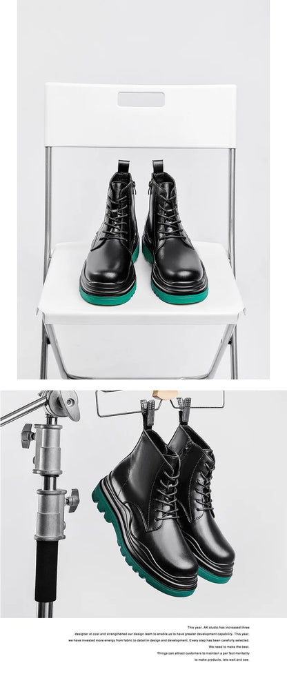 Fashion Mens Sheoes Platform Chelsea Boots Thick Bottom Split Leather Ankle Boots Male Footwear Round Toe Short Boots