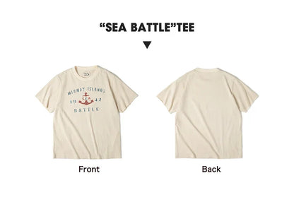 Vintage Letter Print Cotton Short Sleeve T-Shirt Men's Summer Loose Fit Ribbed Crew Neck Tee Casual Street Tops for Daily