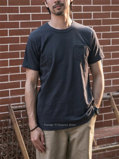 Rugged Bronson Loopwheel Tubular Pocket T-Shirt 220g Slub Cotton Men's Seamless Side Tee Short Sleeve