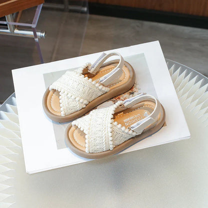 Girls Summer Beach Shoes Ethnic Style Children's Casual Sandals Kids Soft Sole Fashion Shoes Vintage Princess Shoes Summer New