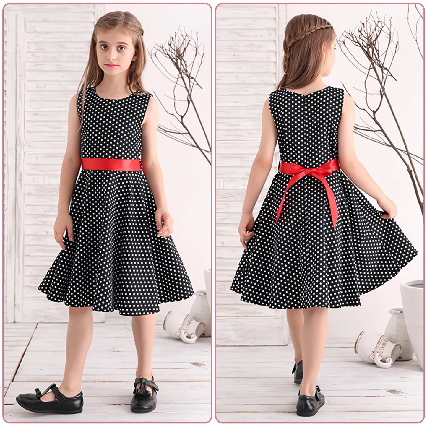 Girl's Retro Dress,Summer Princess Sleeveless Polka Dots Cotton Lightthin Romantic Floral 50s Vintage Dress Party Wedding Daliy