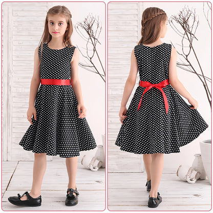 Girl's Retro Dress,Summer Princess Sleeveless Polka Dots Cotton Lightthin Romantic Floral 50s Vintage Dress Party Wedding Daliy