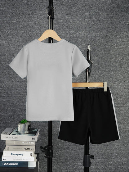 2pcs Boys Casual Colorblock Short Sleeve T-shirt & Shorts Set, Comfy Summer Kids Clothes