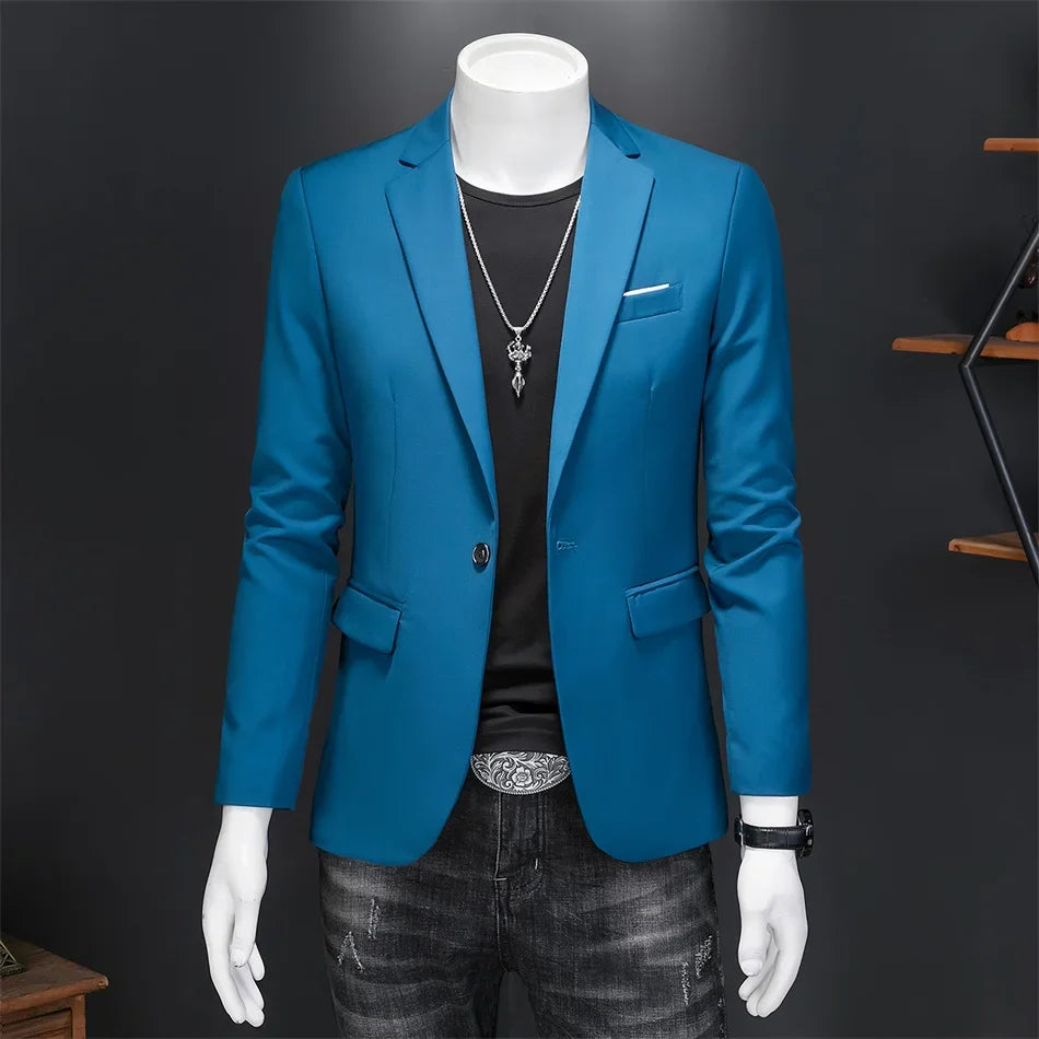 Plus Size 6XL-M Fashion Mens Solid Color Suit Jacket High Quality Business Slim Fit Casual Blazers Formal Social Wedding Tuxedo
