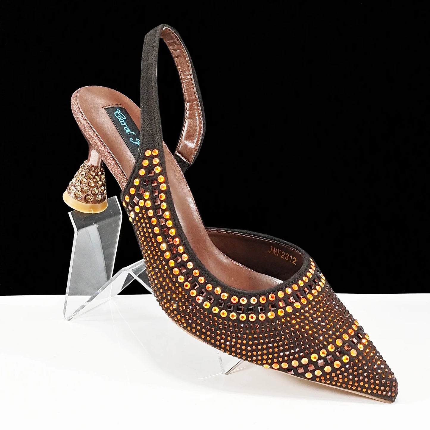 New Italian Pumps and Bag To Party 2024 INS Style Pointed-Toe Rhinestone Elegant High Heels Champagne Wedge for Women
