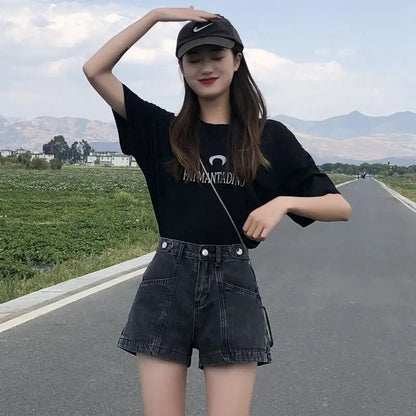 Short Pants For Woman To Wear Jeans Wide Mini Denim Women's Shorts Punk Print Low Price Elasticty Luxury Fashion Y2k Harajuku XL