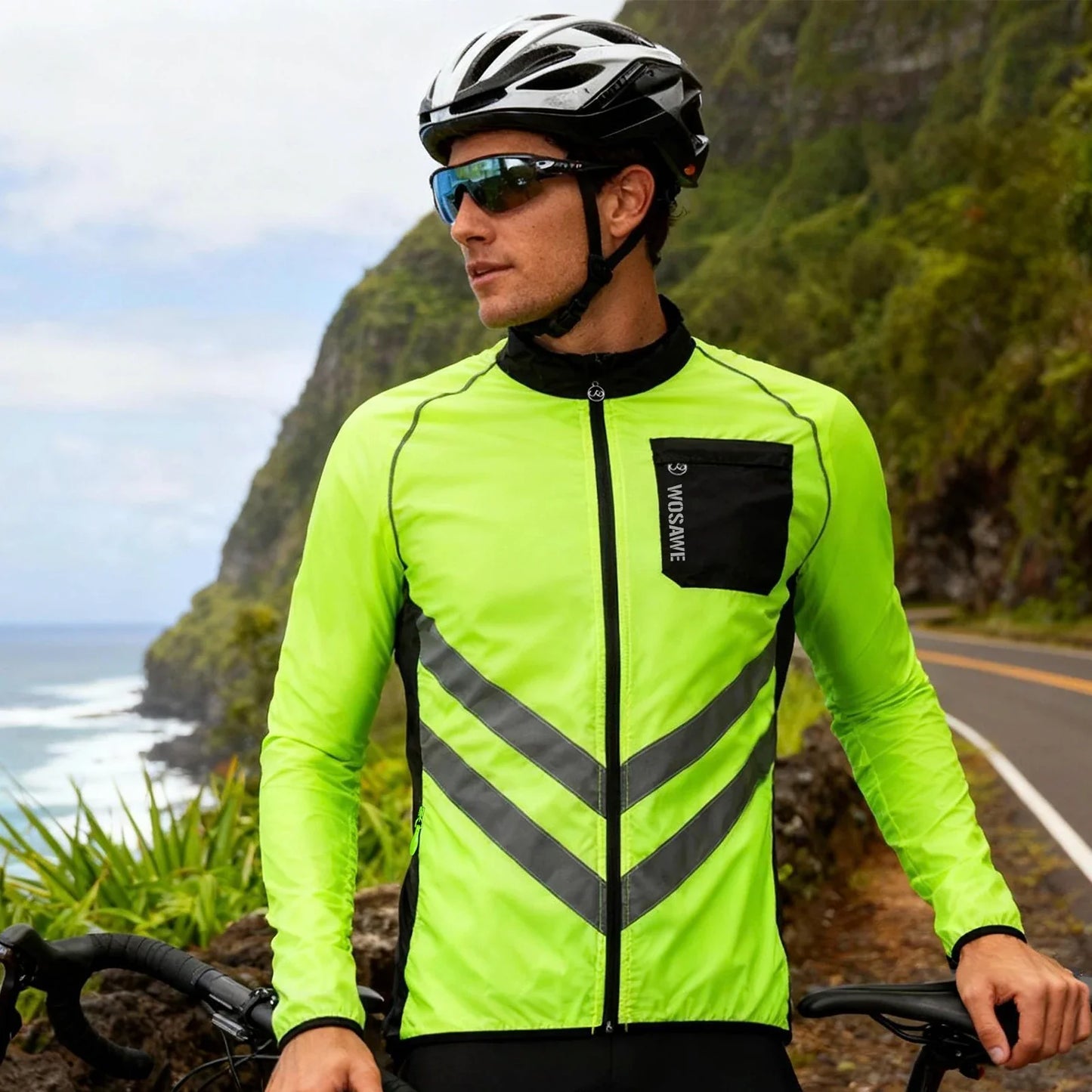 Reflective Cycling Windbreaker Men MTB Bike Jacket Moto Coat Windproof Camping Fishing Cycling Clothes Multi-use Jersey