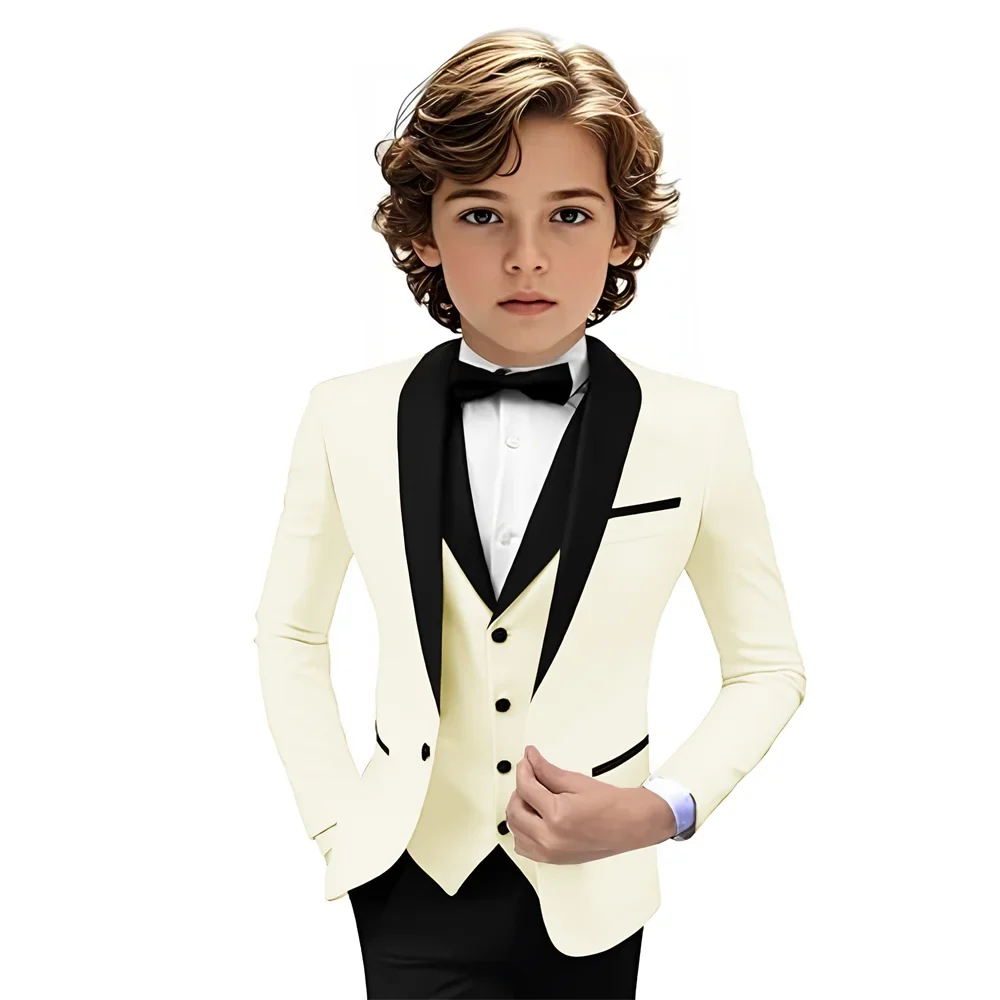 Boys Shawl Lapel Suit Set 3 Pieces Host Costumes,Formal Smart Slim Fit Suits For Kids,Plus Size Tuxedo Party Outfit 2-20T