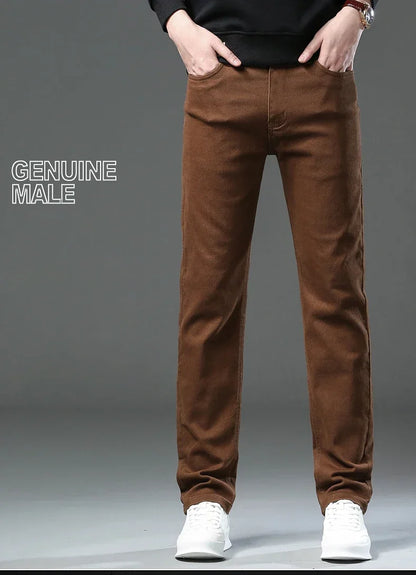 Spring Autumn Fashion Brown Business Casual Stretch Denim Pants Male Brand Trousers Men's Clothing Slim Jeans Plus Size 28-44
