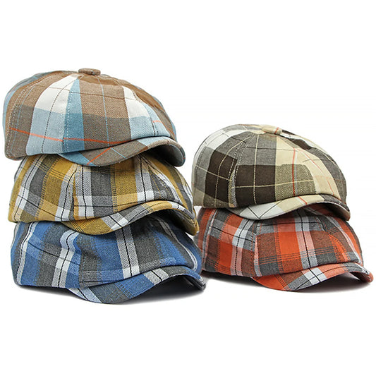 Plaid Beret Hat Short Brim Thin Lightweight Unisex British Retro Artist Cap for Men Women Fashion Accessories