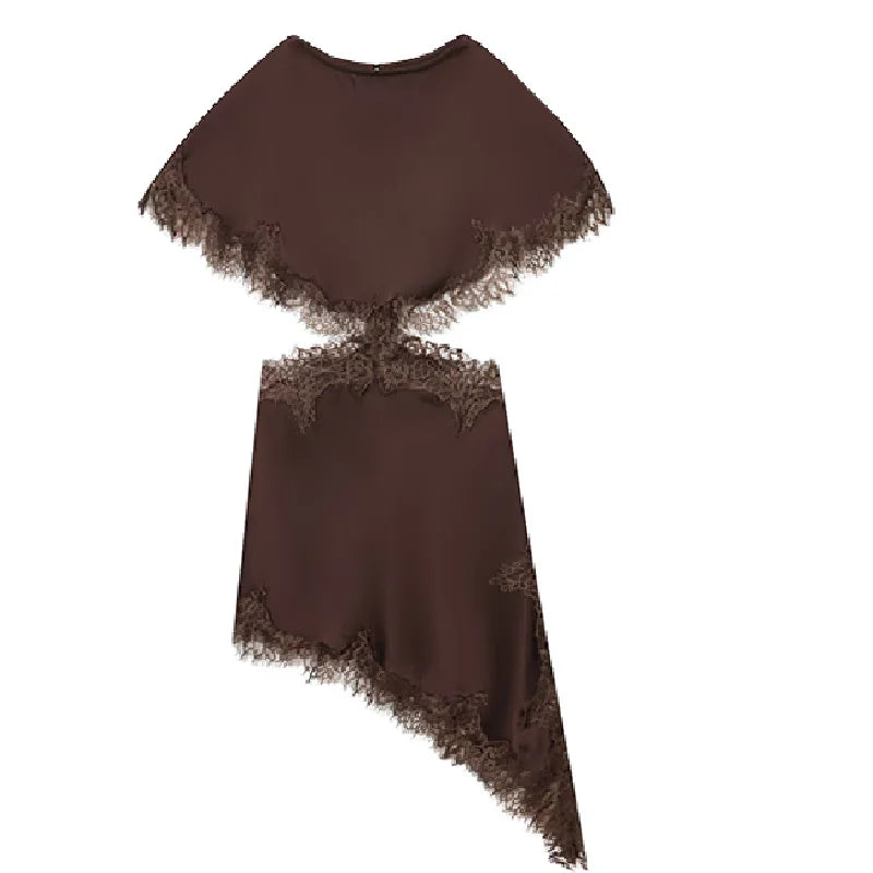 Cut Out Black Dress Woman Asymmetrical Lace Midi Dress Cape Sleeve Elegant Party Dresses Women Sexy Luxury Cocktail Dress
