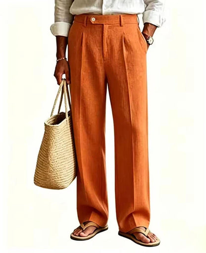 Men's Linen Summer Beach Trousers Casual Dress Pants Elastic Waist Pleated Loose Fit Lightweight Yoga Vacation Lounge Pants