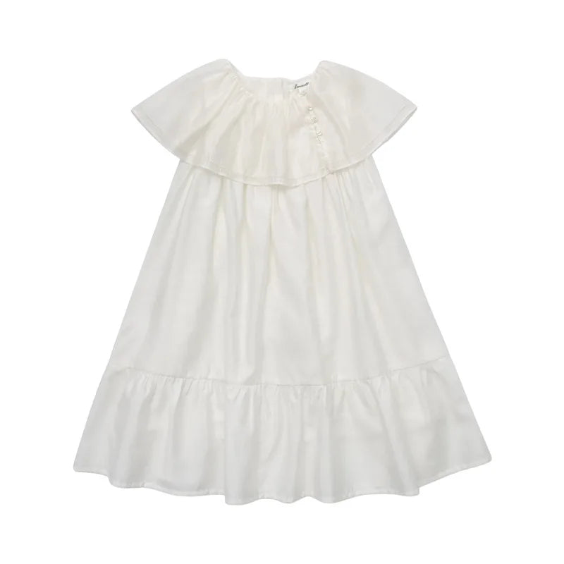 Summer LOU Girls' Printed Cotton Dress Short-Sleeved Handmade Embroidered Wide-Necked Children's Holiday Dress