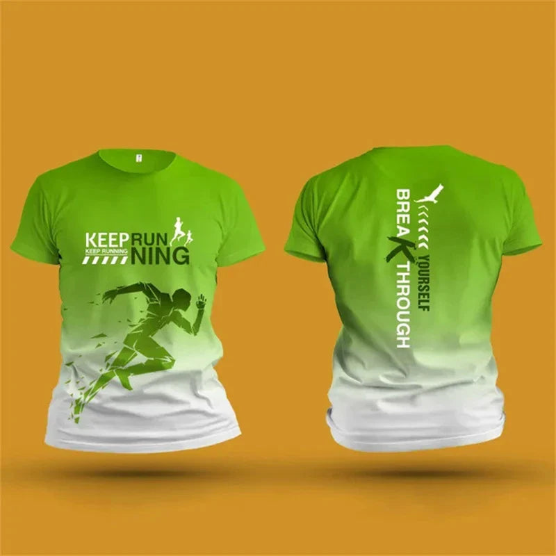 Men's T shirt Outdoor Fitness Run Sports T-Shirts Summer New Casual Women's Short Sleeve Tops Fashion 3D Gradient Harajuku Tops