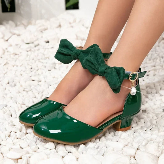 Fashion Girls Wedding Party Sandals for Dress Elegant Children Causal Princess High Heel Sandals Kids Leather Shoes with Bowknot