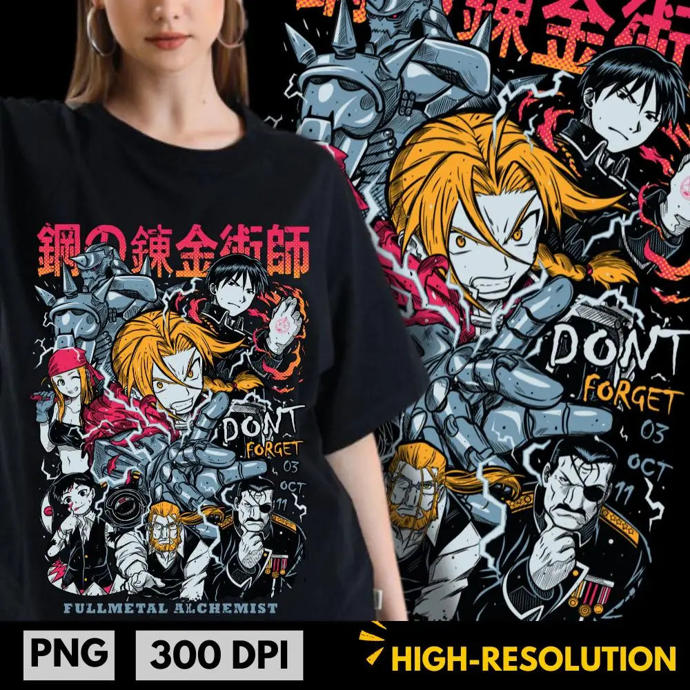 Classic Japan Anime FULLMETAL ALCHEMIST Manga Graphic Print T-shirt Men Women New Fashion O-neck Cotton Tee Oversized Casual Top