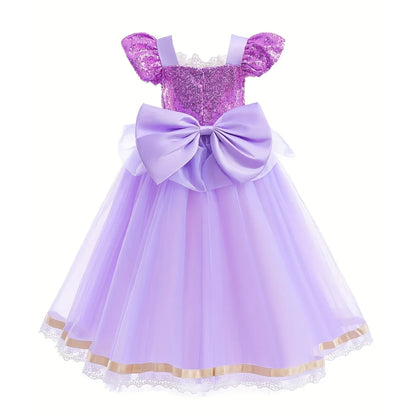 Baby Girls Deluxe Elegant Rapunzal Princess Dress Cosplay Costume Kids Halloween Birthday Party Vestido Purple Puffy Dresses